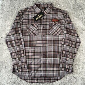 Harley Davidson 120th Anniversary Woven Plaid Shirt Size L-5XL Men Grey